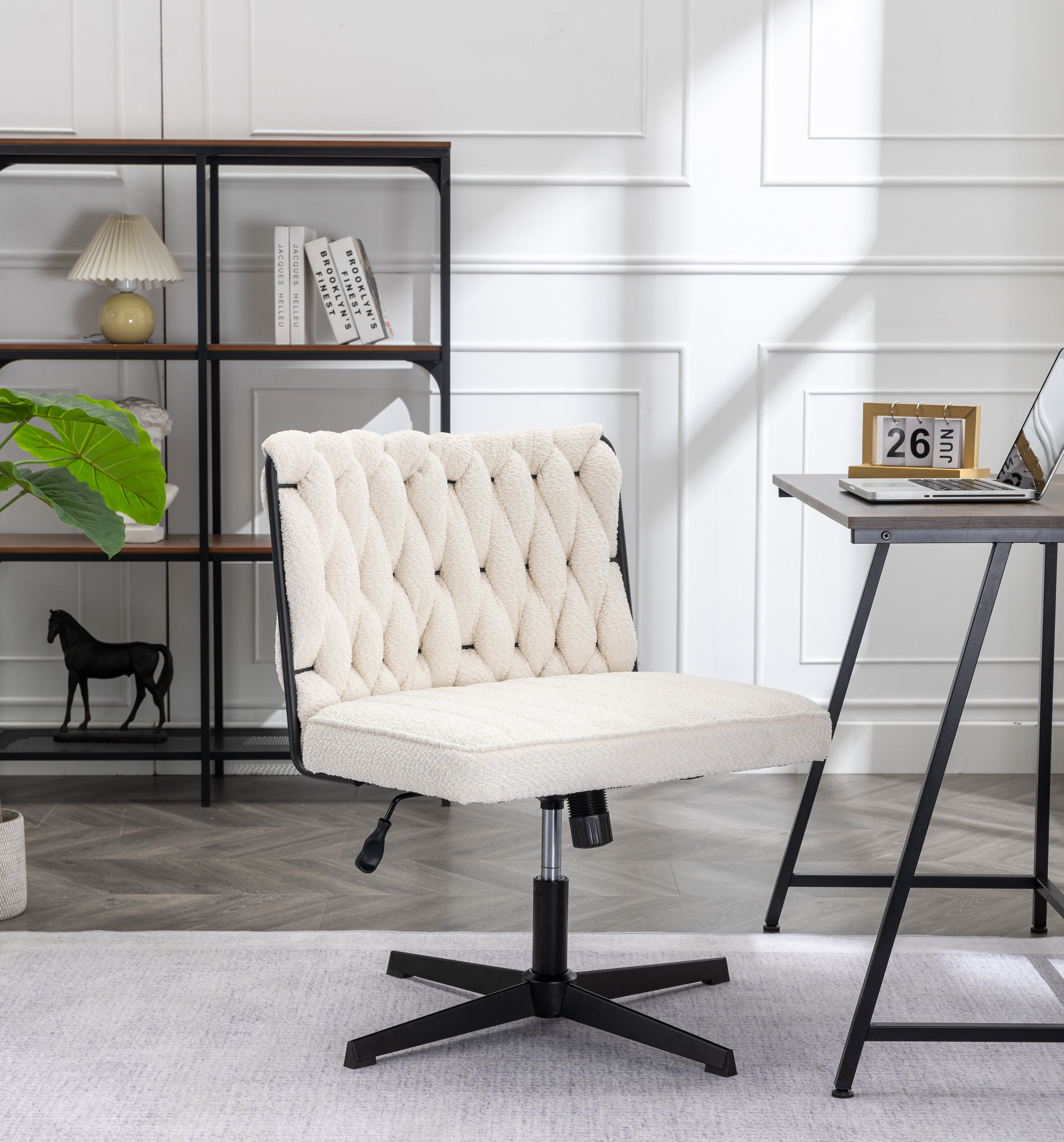 Magena Armless Cross Legged Velvet Office Chair Without Wheels Wide Seat and Rocking Back Latitude Run Upholstery Color Gray